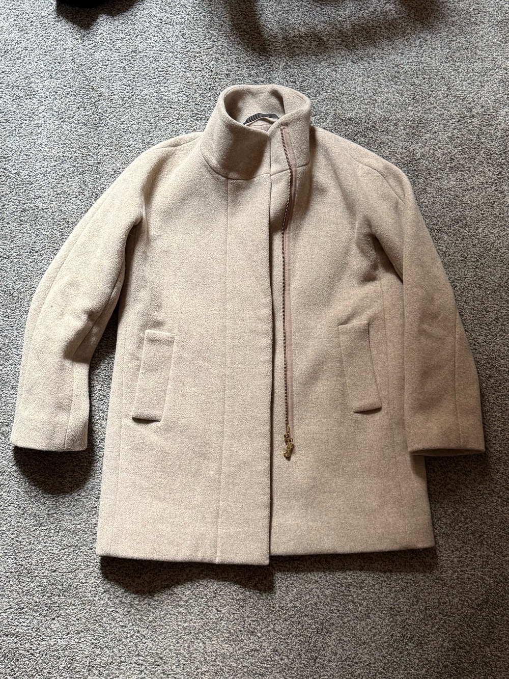 J. Crew Petite Wool-Blend Coat in Cream and Taupe